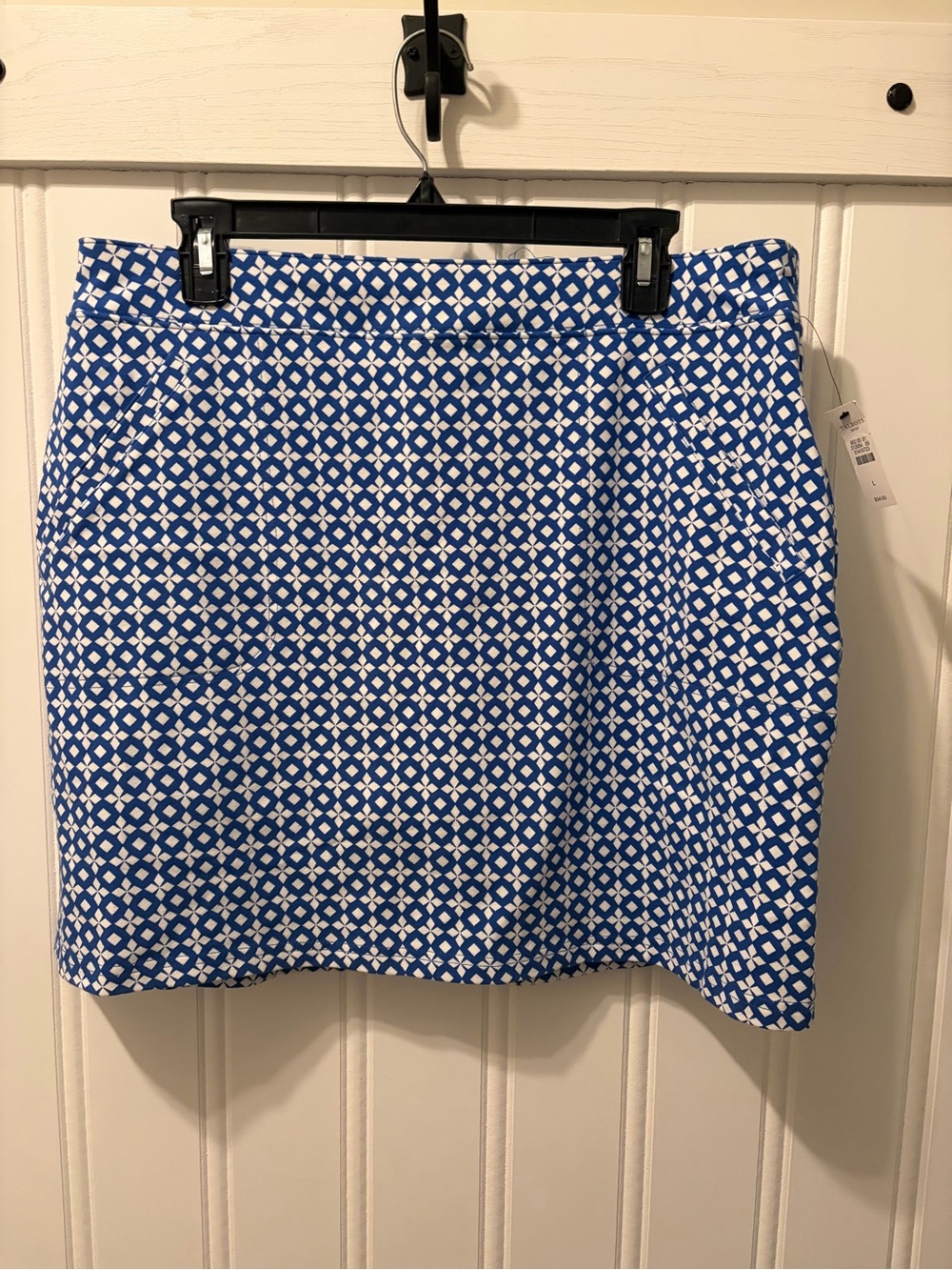 NWT Talbots Blue White Geo Tile Print Stretch Skort L